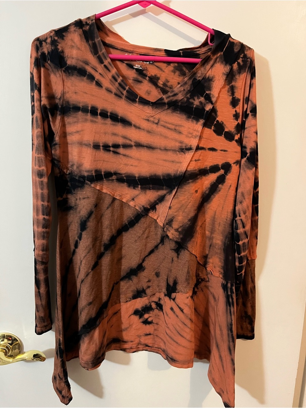 Soft Surroundings small Rust and Black Tie-Dye Long Sleeve Tunic